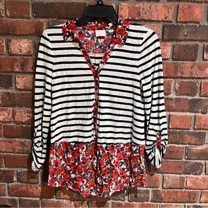 Postmark Anthropologie womens floral striped mixed blouse black/red small